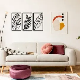 Tropikal Yapraklar Metal Duvar Tablosu – 3 Parça Metal Dekor Seti