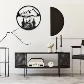 Kurt ve Dağ Manzarası Metal Duvar Tablosu