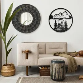 Kurt ve Dağ Manzarası Metal Duvar Tablosu