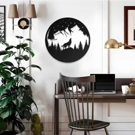 Yıldızlı Gece Kurt Metal Duvar Tablosu