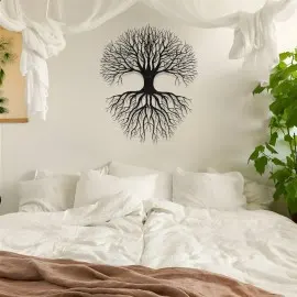 Hayat Ağacı Metal Duvar Tablosu – Kök ve Dallar Tasarımı