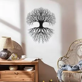 Hayat Ağacı Metal Duvar Tablosu – Kök ve Dallar Tasarımı