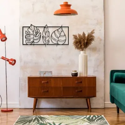Monstera ve Yaprak Desenli Metal Duvar Dekoru