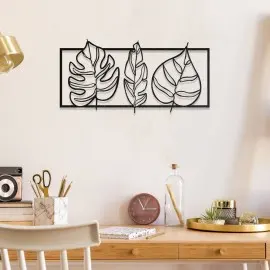 Monstera ve Yaprak Desenli Metal Duvar Dekoru