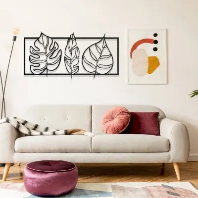 Monstera ve Yaprak Desenli Metal Duvar Dekoru