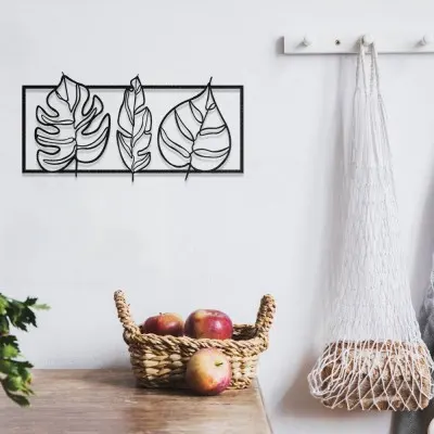 Monstera ve Yaprak Desenli Metal Duvar Dekoru