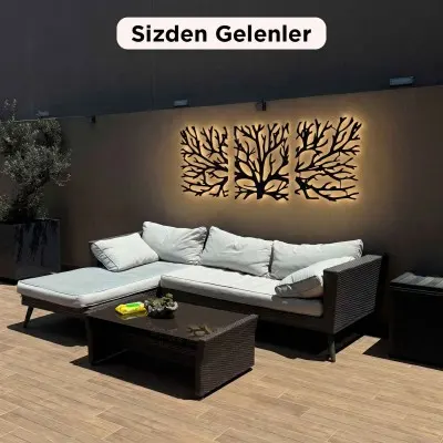 Üçlü Ağaç Set Duvar Oda Ev Aksesuarı Metal Tablo,Metal duvar tablosu ,Metal Duvar Süsü