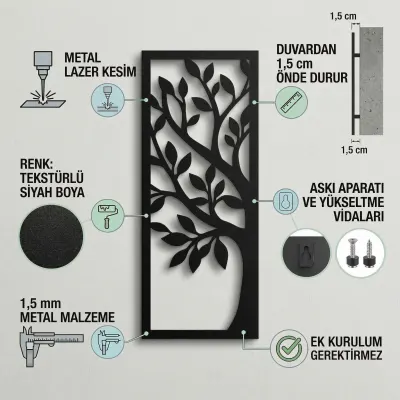 3 Set Hayat Ağacı Duvar Oda Ev Aksesuarı Dekoratif Metal Tablo 